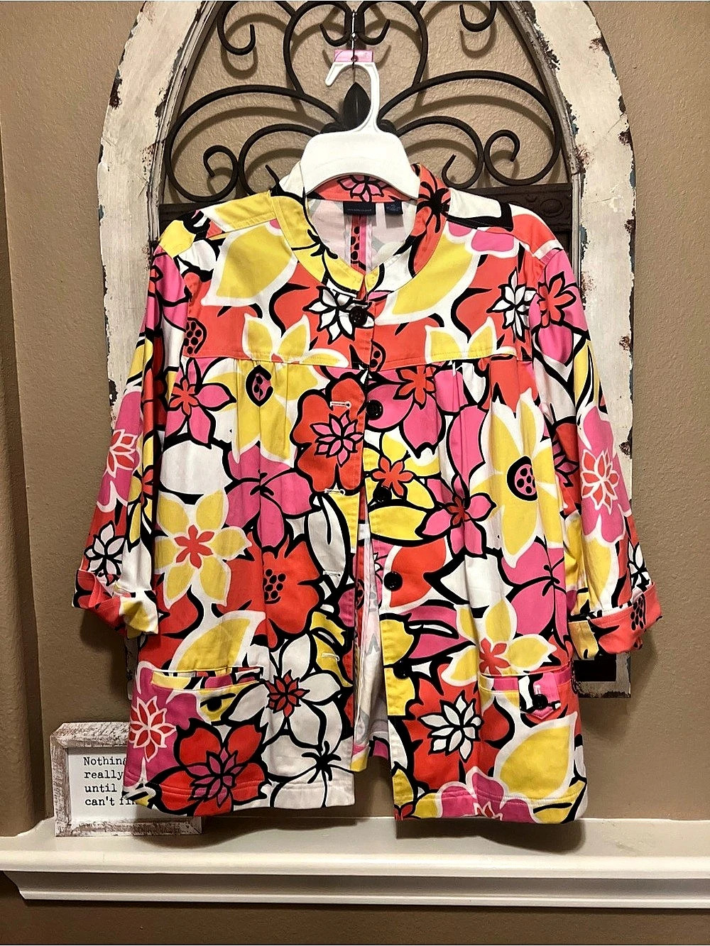 westbound Floral Zip Jacket in Pink & Yellow Size XL